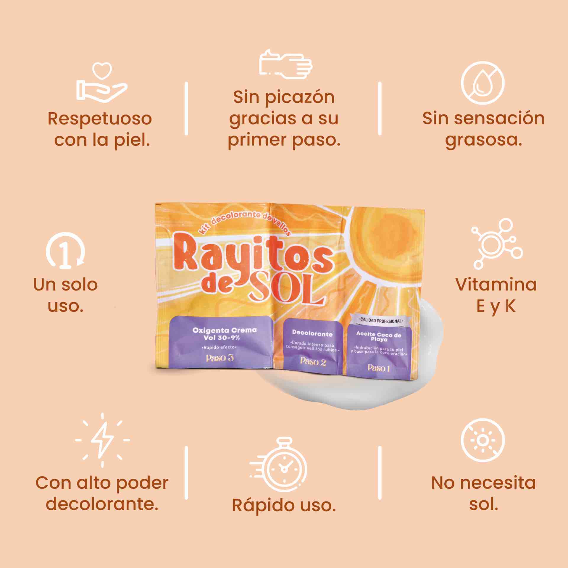 Rayitos de Sol Kit Decolorante | Tono Dorado para Vello Corporal