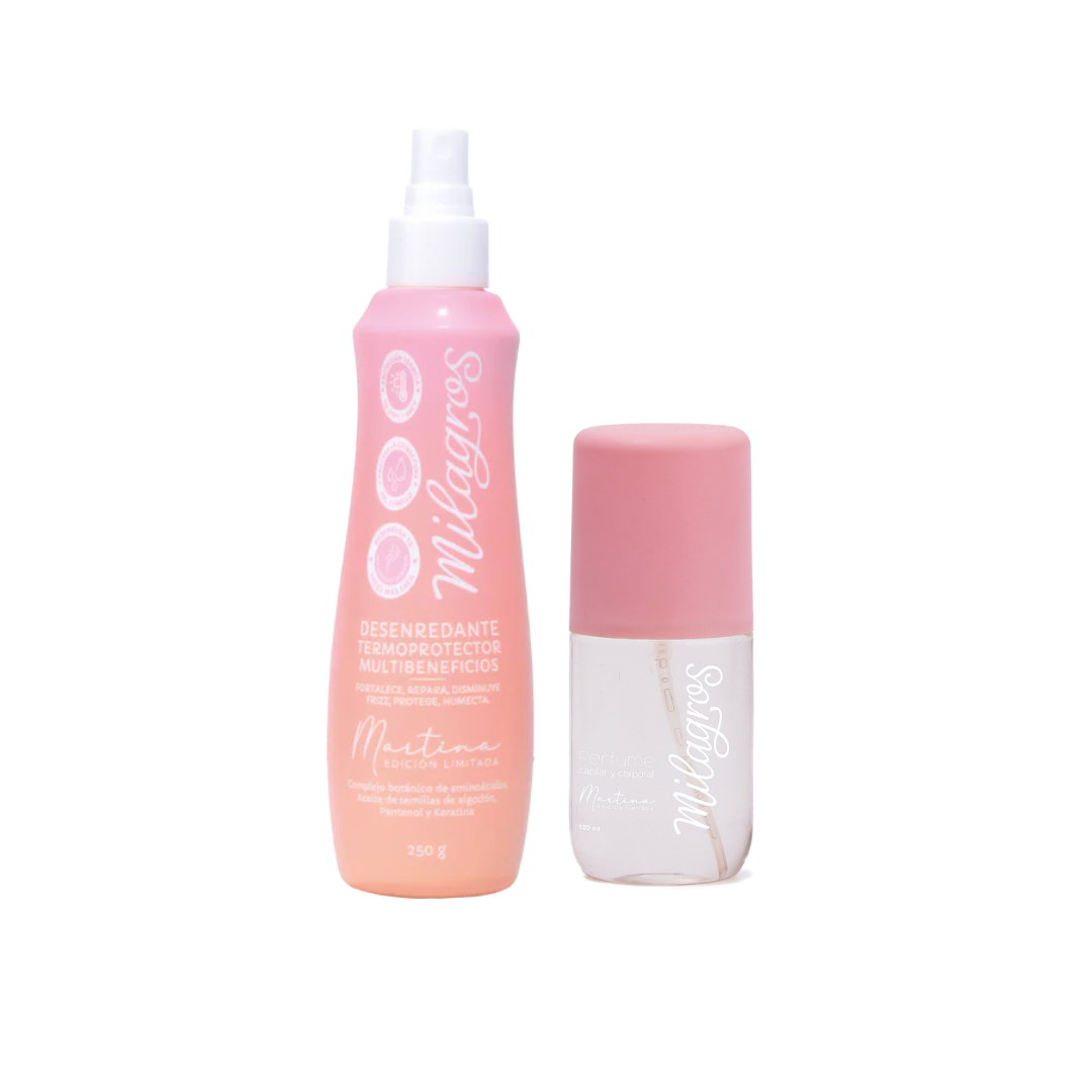Duo Edición Limitada Martina |Perfume capilar + Termoprotector Desenredante Milagros
