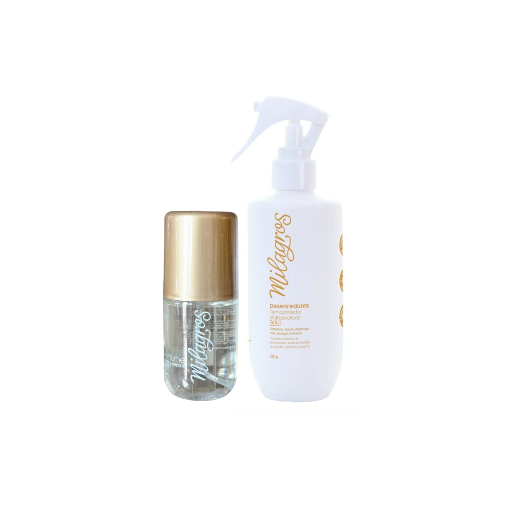 Duo Gold | Perfume capilar + Termoprotector Desenredante Milagros